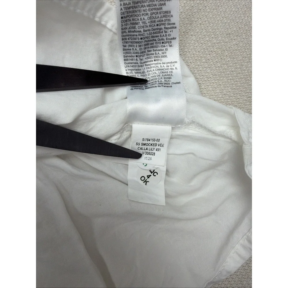Old Navy Womens Smocked White Peplum Puff Sleeve V-Neck Blouse 3X Cotton Top NWT